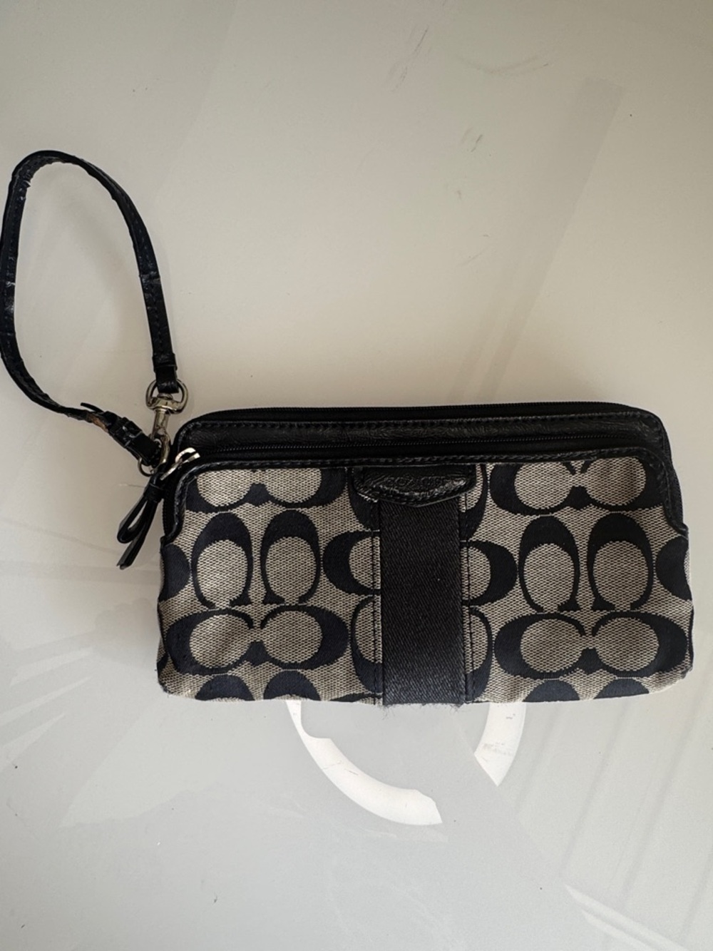 Coach Signature Canvas Wristlet in Black and Gray